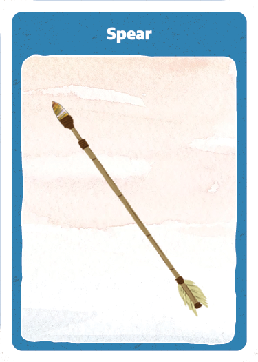 Playing card with cartoon illustration of a Spear with sharp stone point.